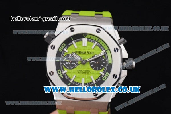 Audemars Piguet Royal Oak Offshore Diver Chrono Clone AP Calibre 3126 Automatic Steel Case with Green Dial Stick Markers and Green Rubber Strap (JF) - Click Image to Close